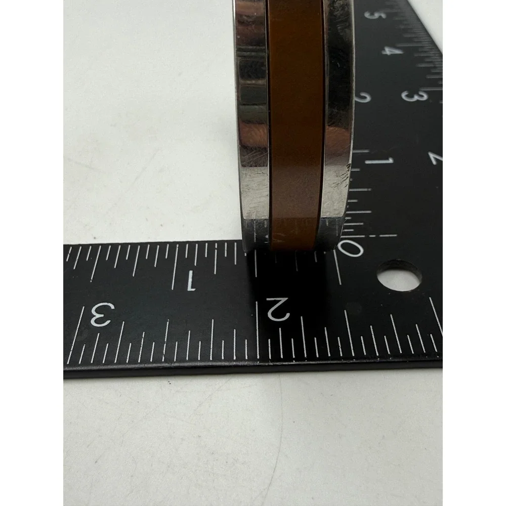 Avon Vintage Silver Tone Brown Inlay Modernist Bangle Bracelet Cuff Hook Clasp
